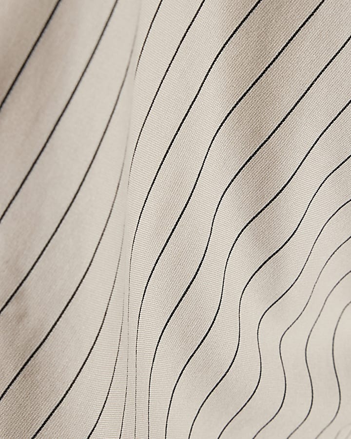 Petite Beige Pinstripe Asymmetric Drape Top