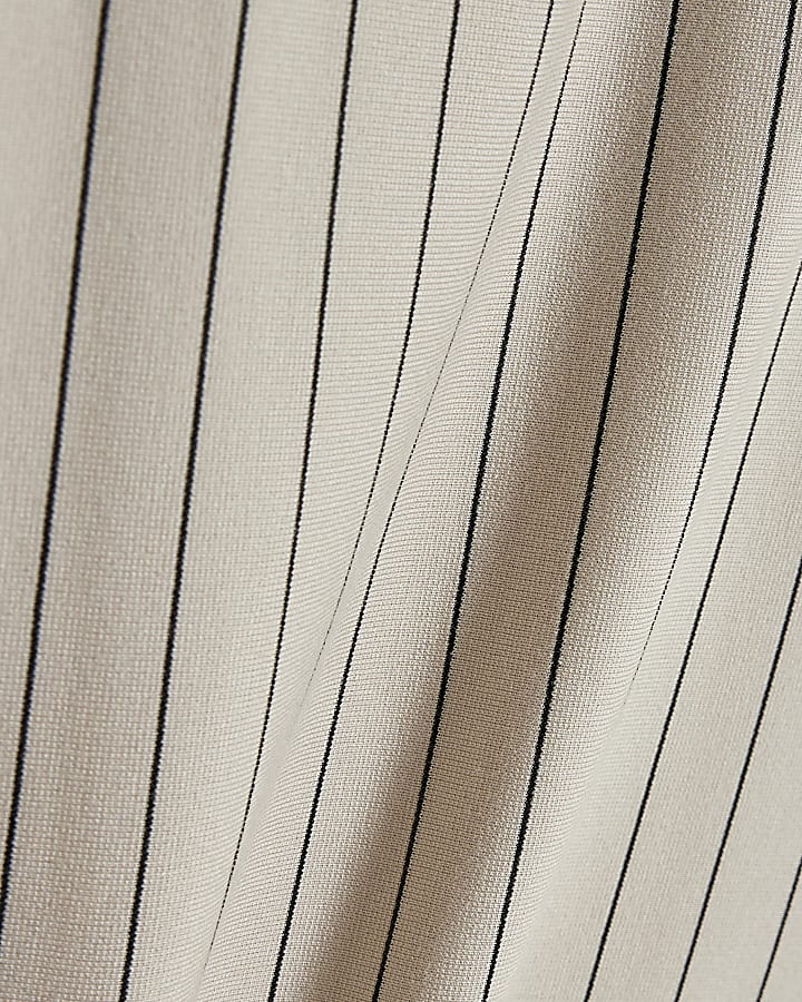 Beige Pinstripe Asymmetric Drape Top