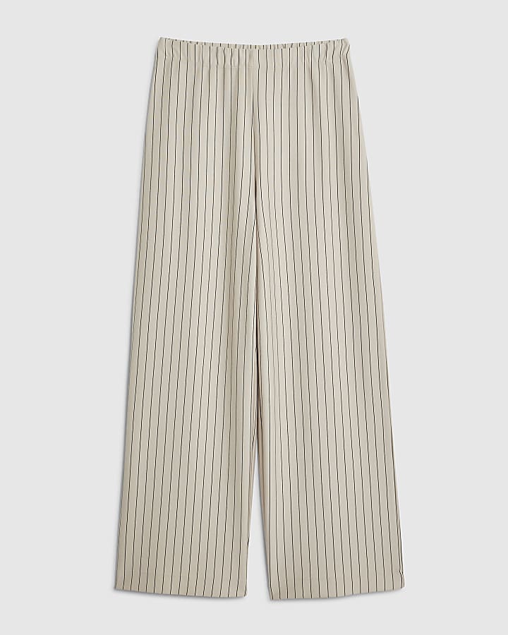 Beige Pinstripe Asymmetric Drape Top