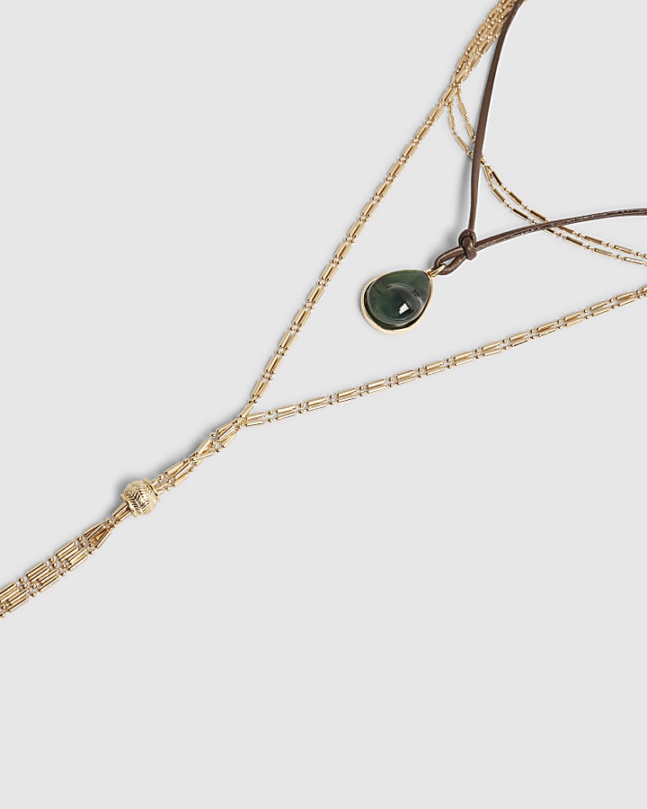 Gold Layered Lariat Stone Necklace
