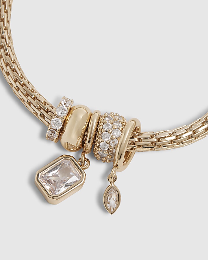 Gold Diamond Simulant Charm Stretch Bracelet