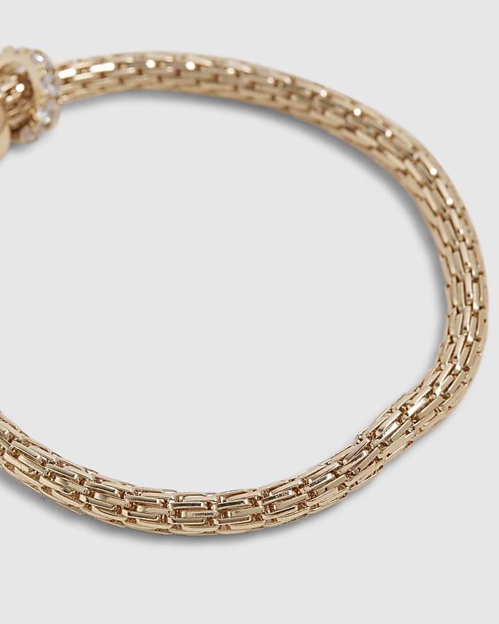 Gold Diamond Simulant Charm Stretch Bracelet