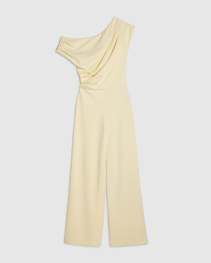 Yellow Short Sleeve Asymmetric Drape Jumpsuit