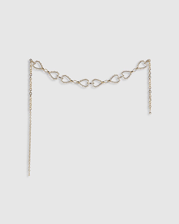 Gold Beaded Heart Chain Belt