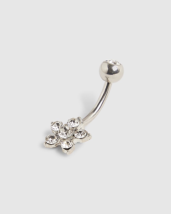 Silver Flower Belly Bar