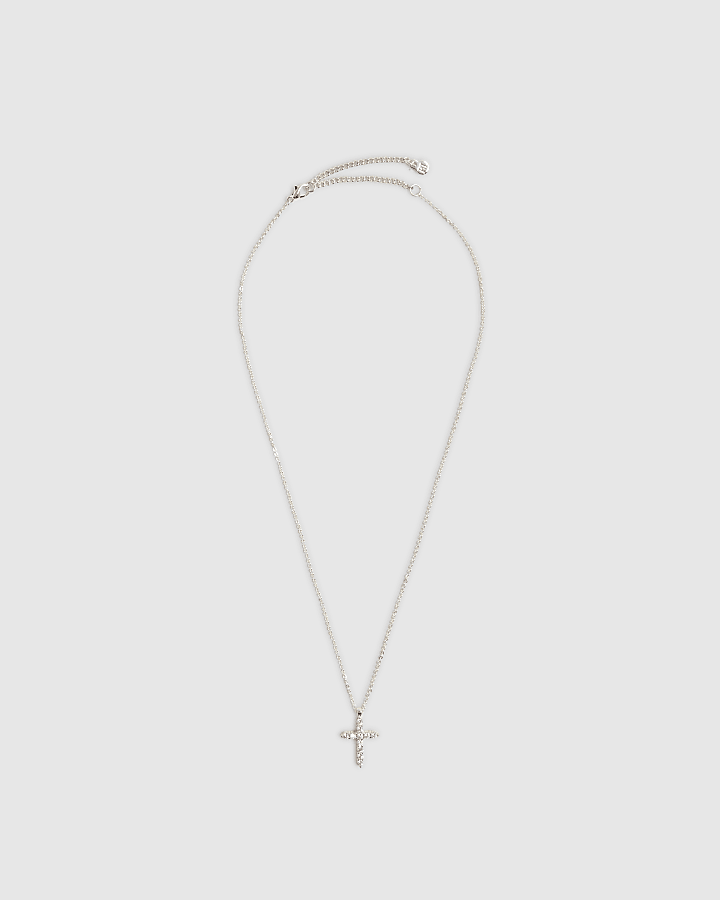 Silver Cross Diamond Simulant Necklace