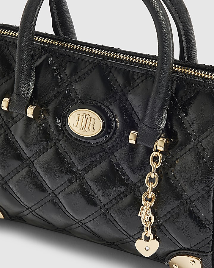 Black Quilted Metal Corner Bowler Bag