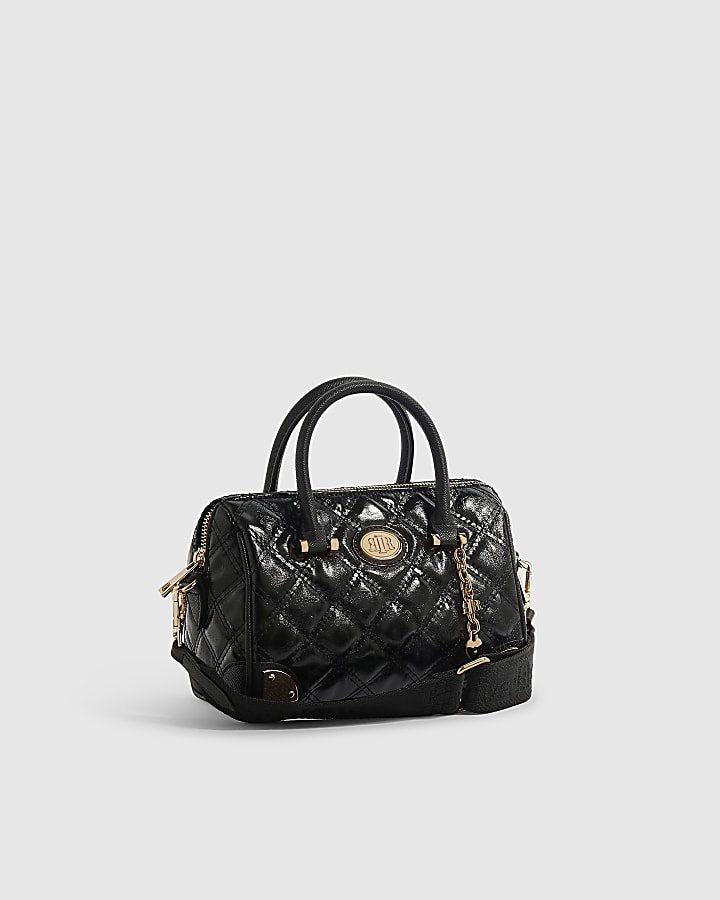 Black Quilted Metal Corner Bowler Bag