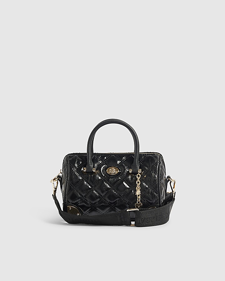 Black Quilted Metal Corner Bowler Bag