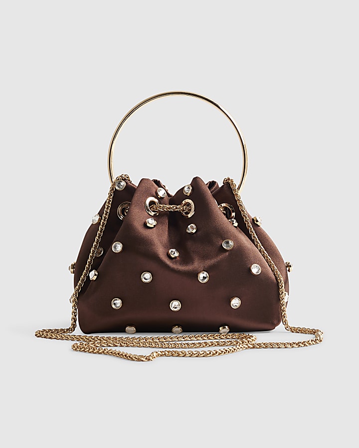 Brown Gem Droplet Clutch Bag