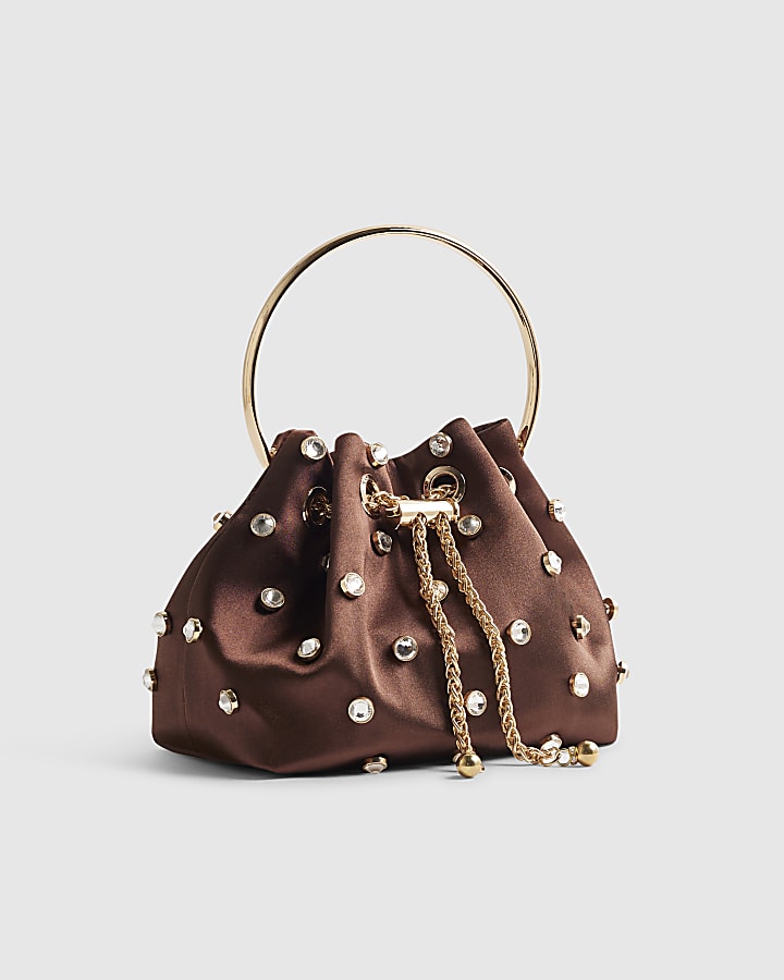 Brown Gem Droplet Clutch Bag