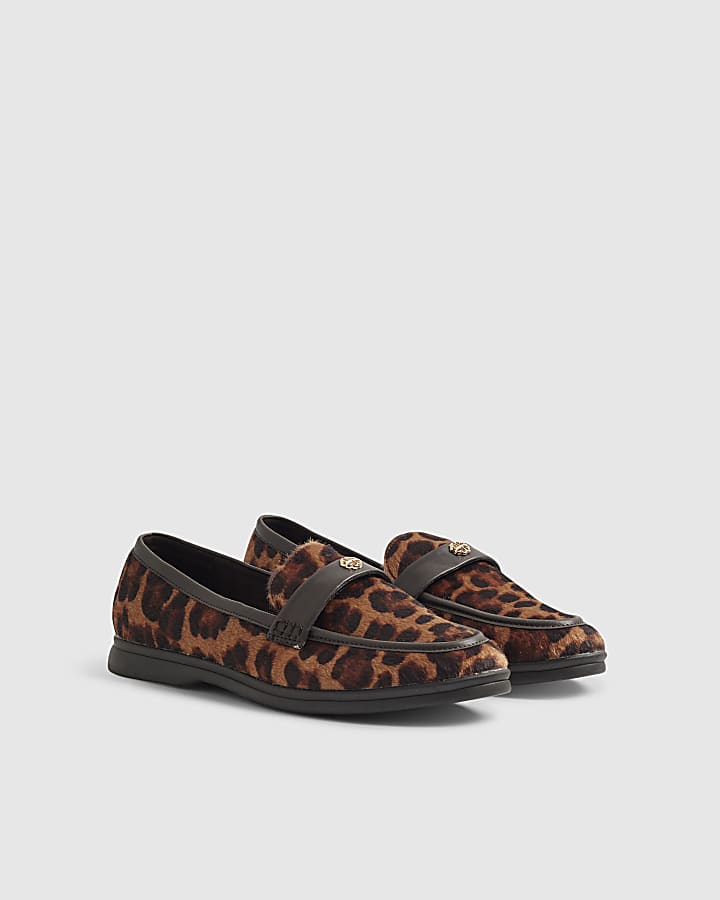 Brown Leopard Faux Hair Decal Loafers