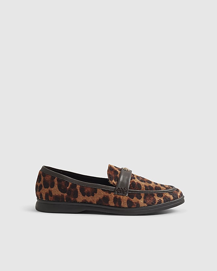 Brown Leopard Faux Hair Decal Loafers