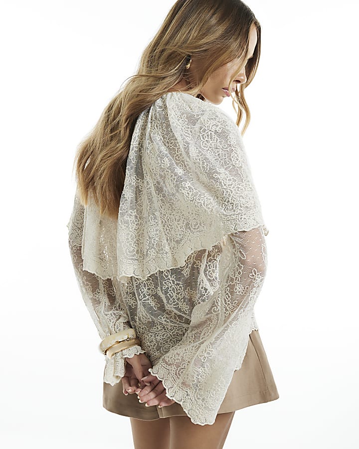 Cream Lace Cape Blouse