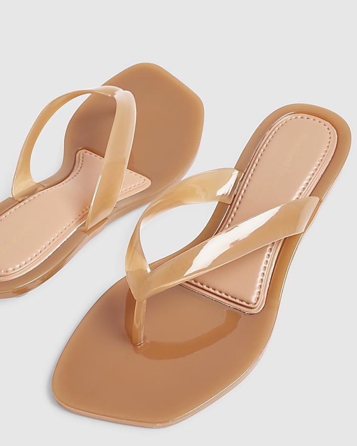 Beige Jelly Toe Thong Sandals