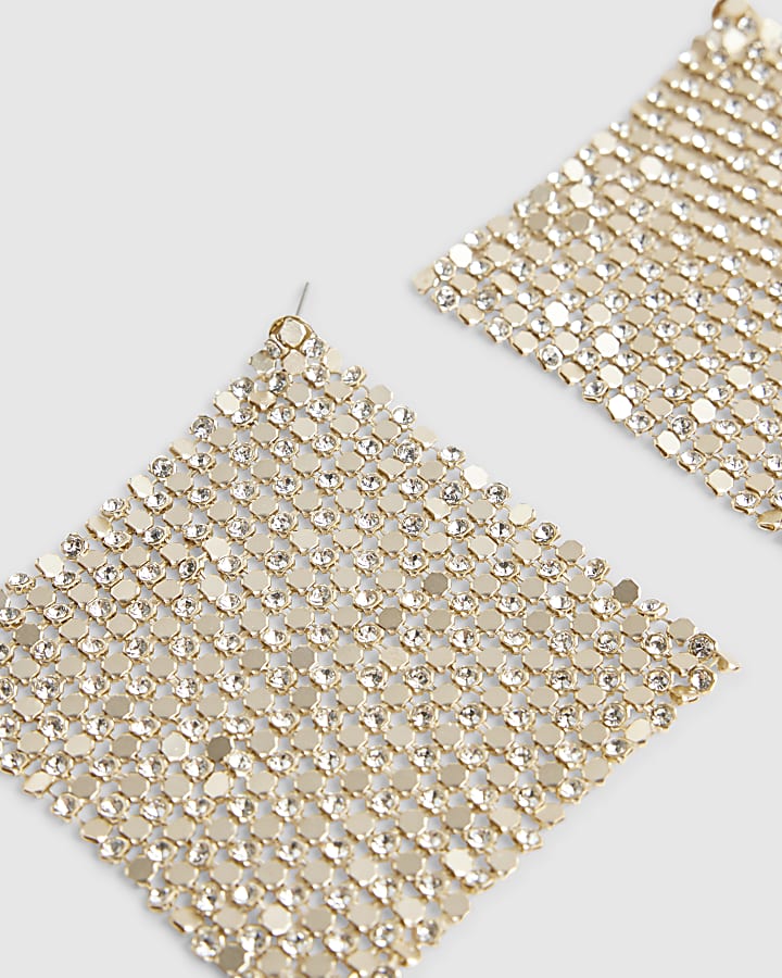 Gold Rhinestone Chainmail Earrings