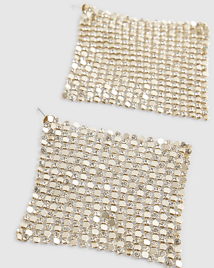 Gold Rhinestone Chainmail Earrings