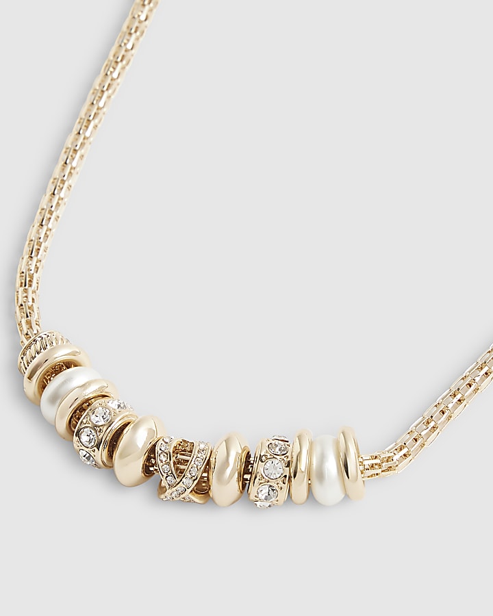 Gold Beaded Charm Necklace