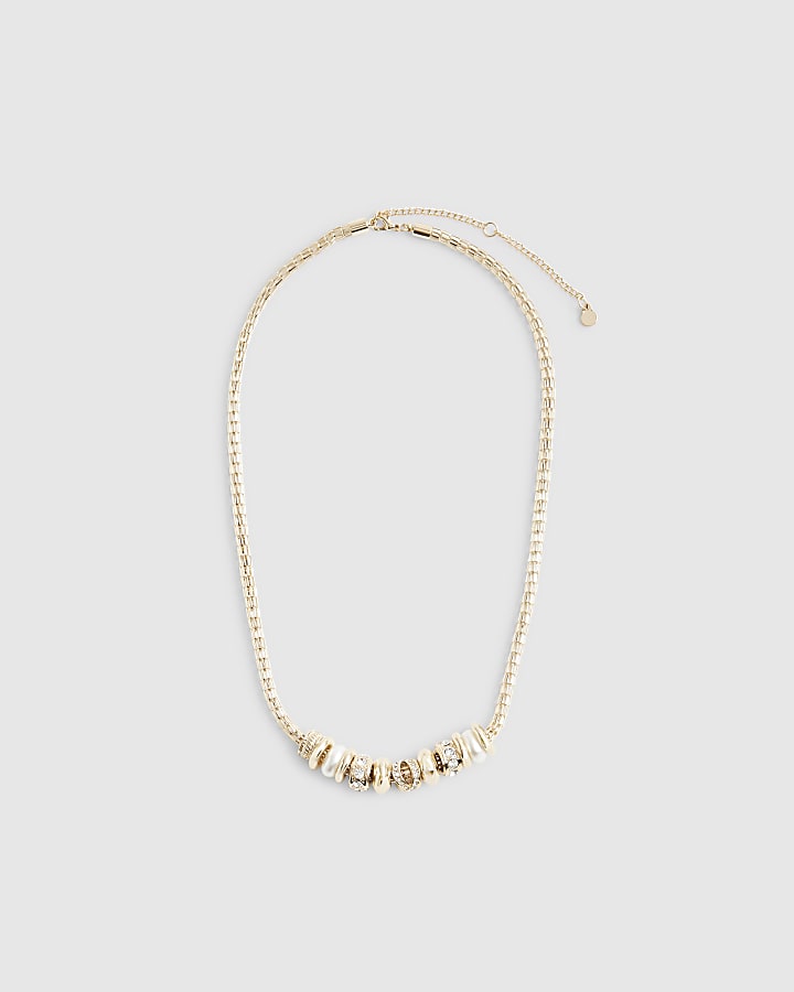 Gold Beaded Charm Necklace