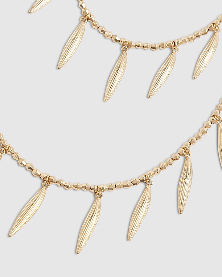 Gold Beaded Multirow Necklace