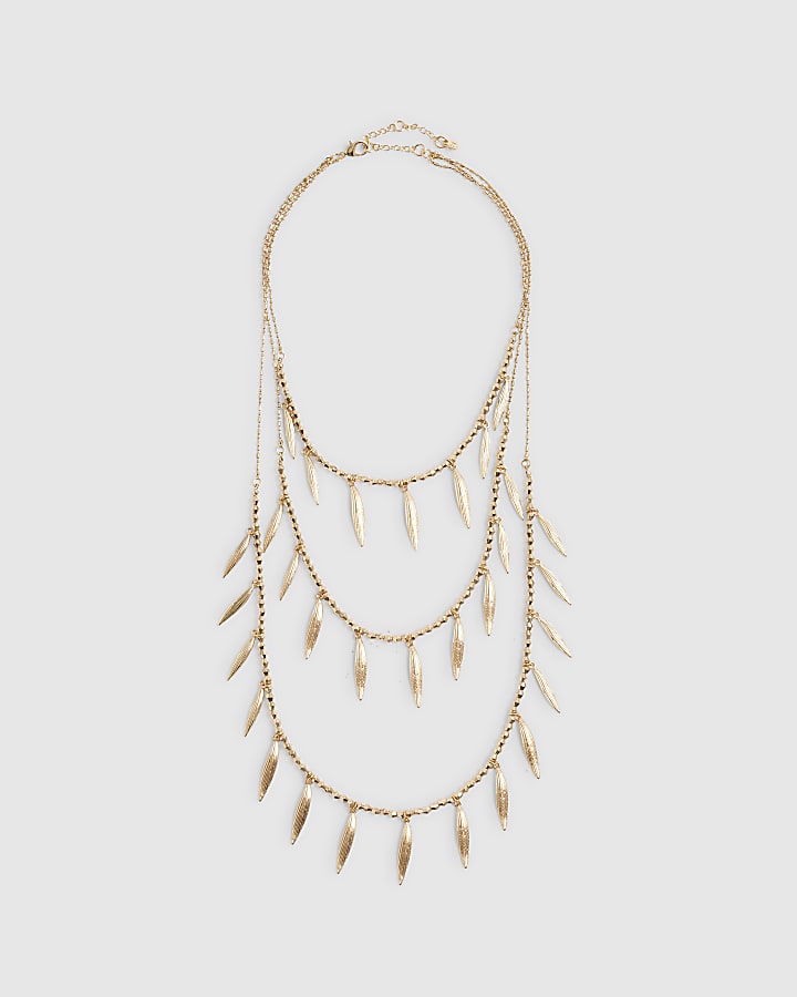 Gold Beaded Multirow Necklace