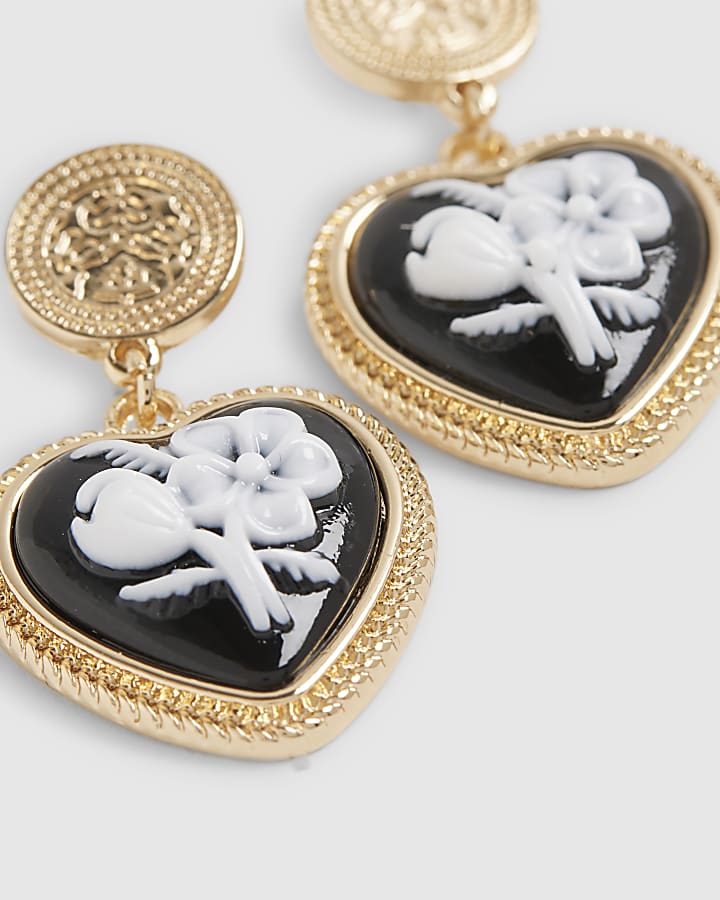 Black Painted Heart Drop Earrings