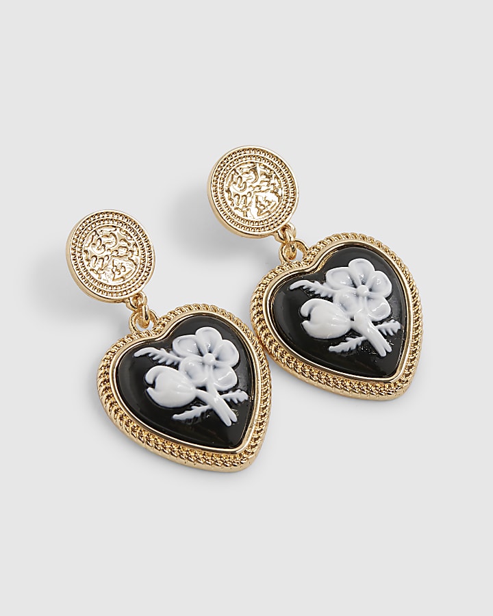 Black Painted Heart Drop Earrings