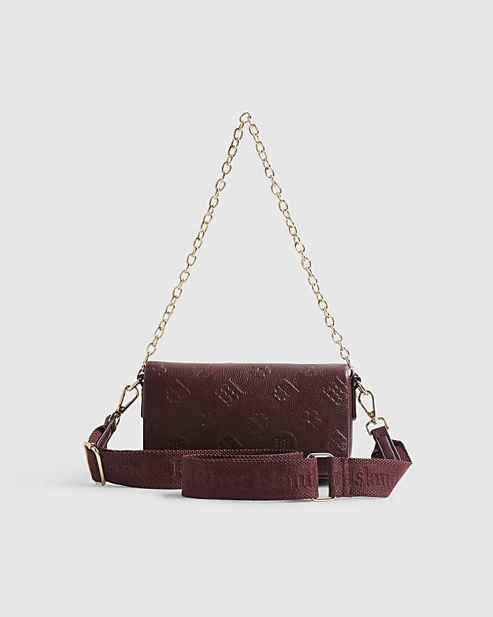 Burgundy Embossed Monogram Crossbody Bag
