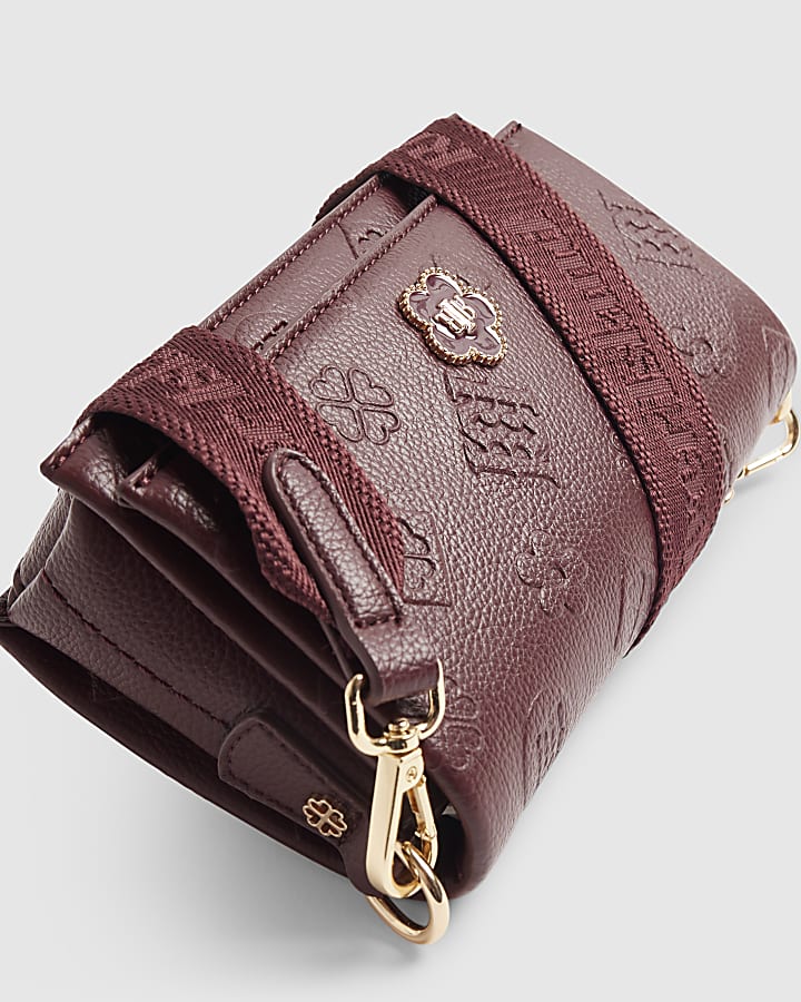 Burgundy Embossed Monogram Crossbody Bag