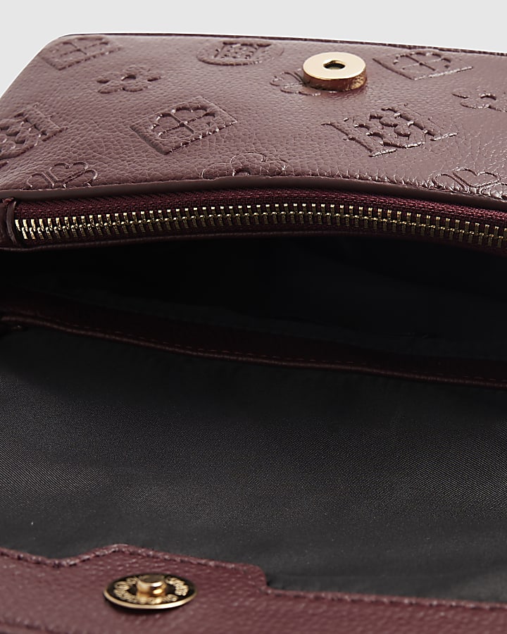 Burgundy Embossed Monogram Crossbody Bag