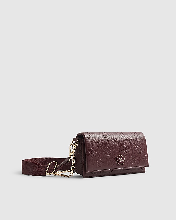 Burgundy Embossed Monogram Crossbody Bag