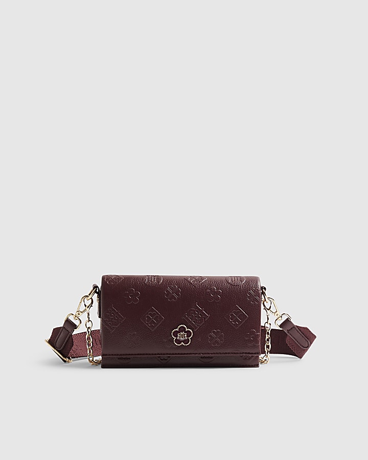 Burgundy Embossed Monogram Crossbody Bag