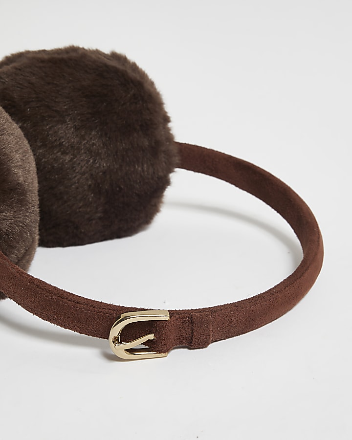 Brown Buckle Fluffy Earmuffs
