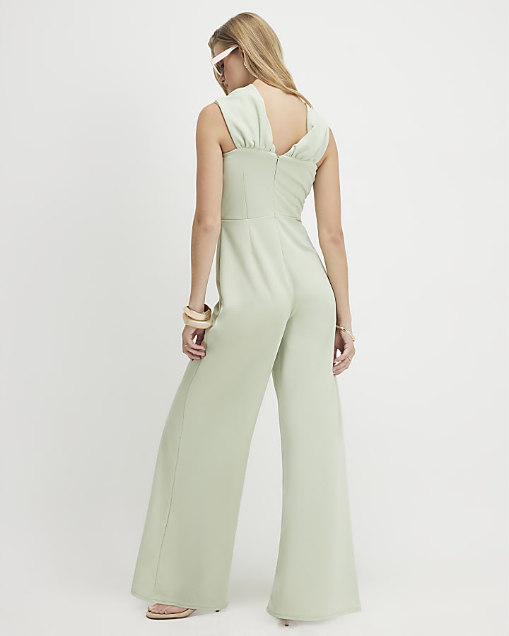 Green Sleeveless Bardot Jumpsuit