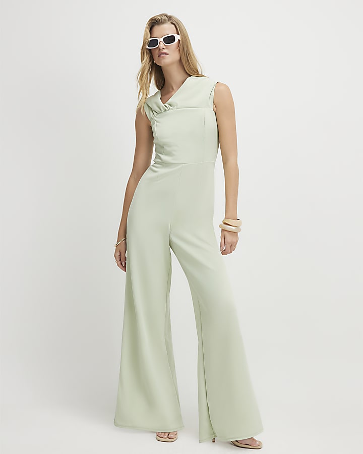 Green Sleeveless Bardot Jumpsuit