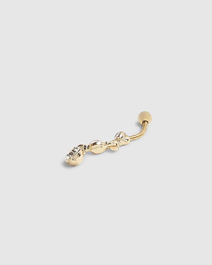 Gold Diamante Drop Belly Bar