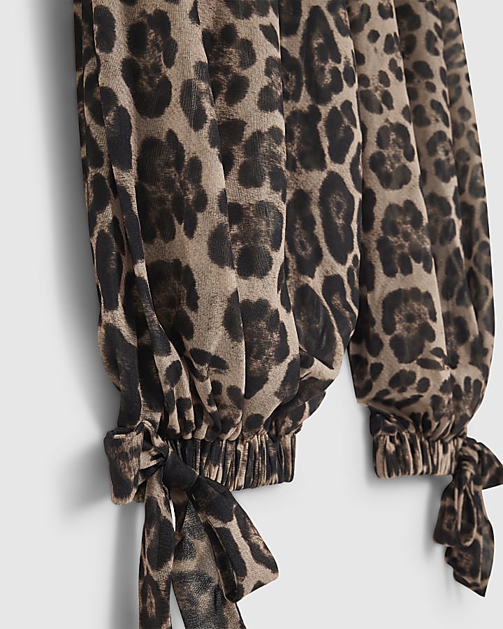 Brown Leopard Print Chiffon Balloon Trousers