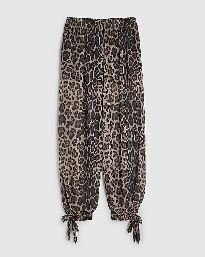 Brown Leopard Print Chiffon Balloon Trousers