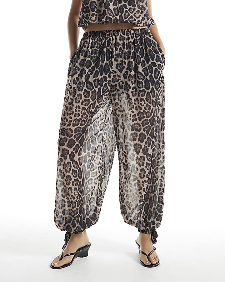 Brown Leopard Print Chiffon Balloon Trousers