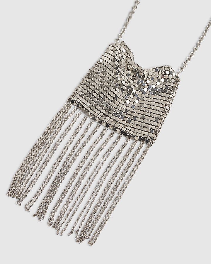Silver Tassel Pouch Necklace