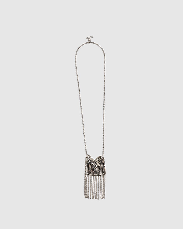 Silver Tassel Pouch Necklace