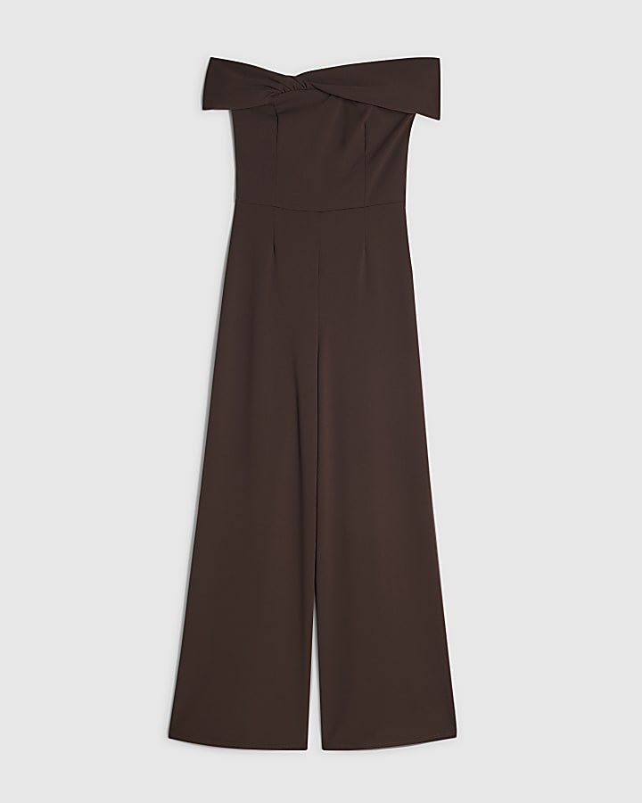 Brown Sleeveless Bardot Jumpsuit