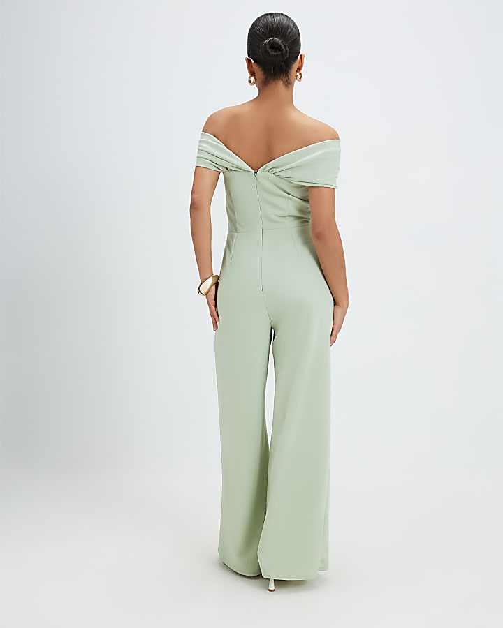 Petite Green Sleeveless Bardot Jumpsuit