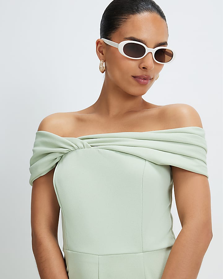 Petite Green Sleeveless Bardot Jumpsuit