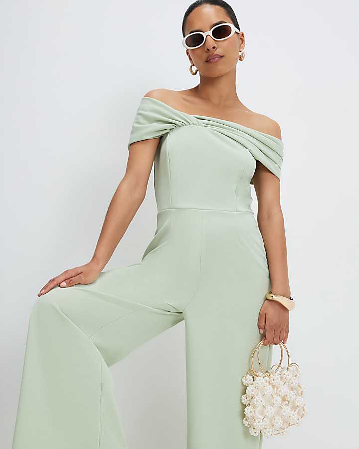 Petite Green Sleeveless Bardot Jumpsuit