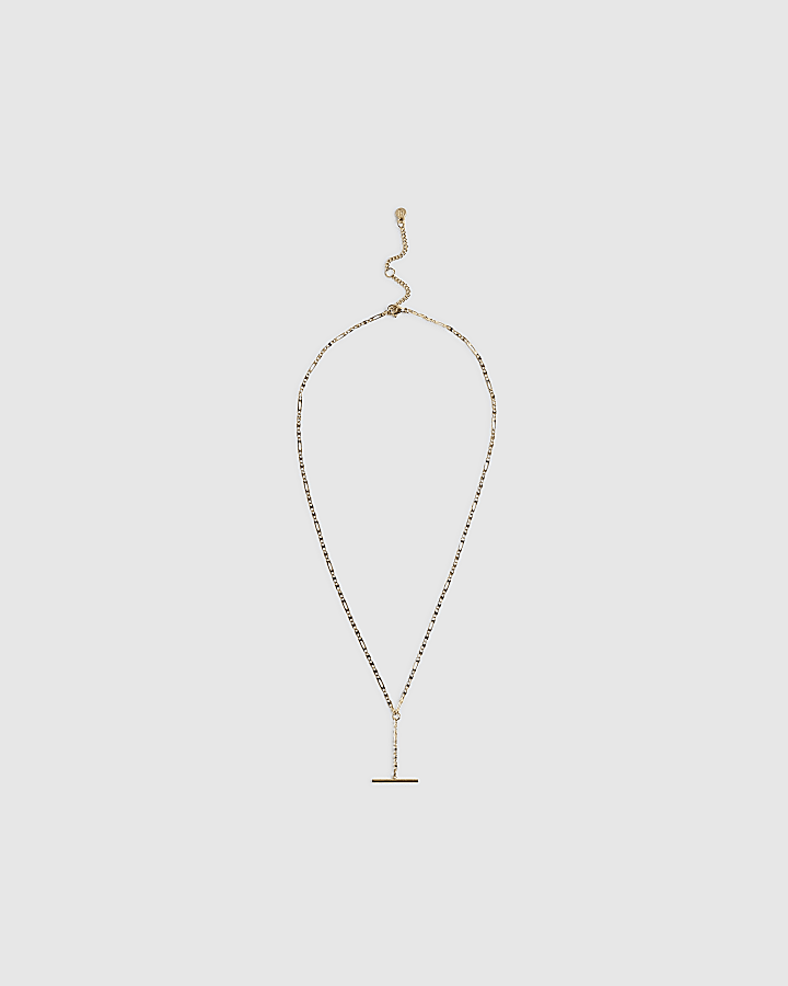 Gold Stainless Steel T Bar Necklace