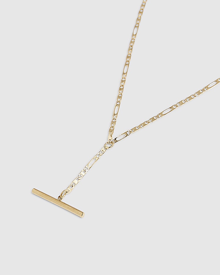 Gold Stainless Steel T Bar Necklace