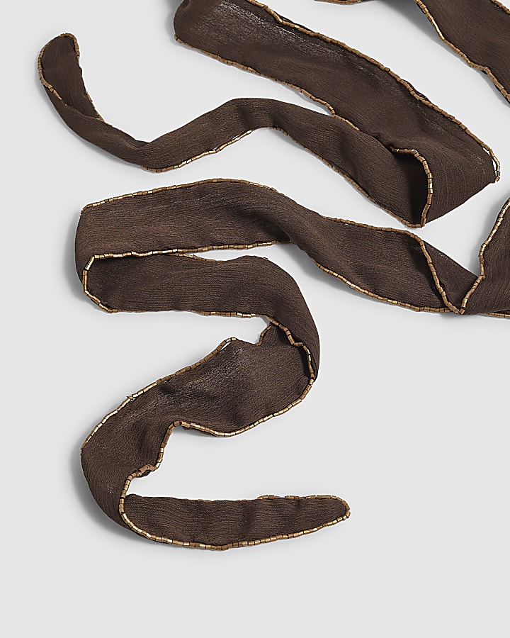 Brown Beaded Scarf