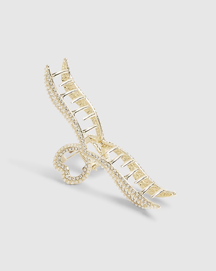 Gold Diamante Heart Claw Clip