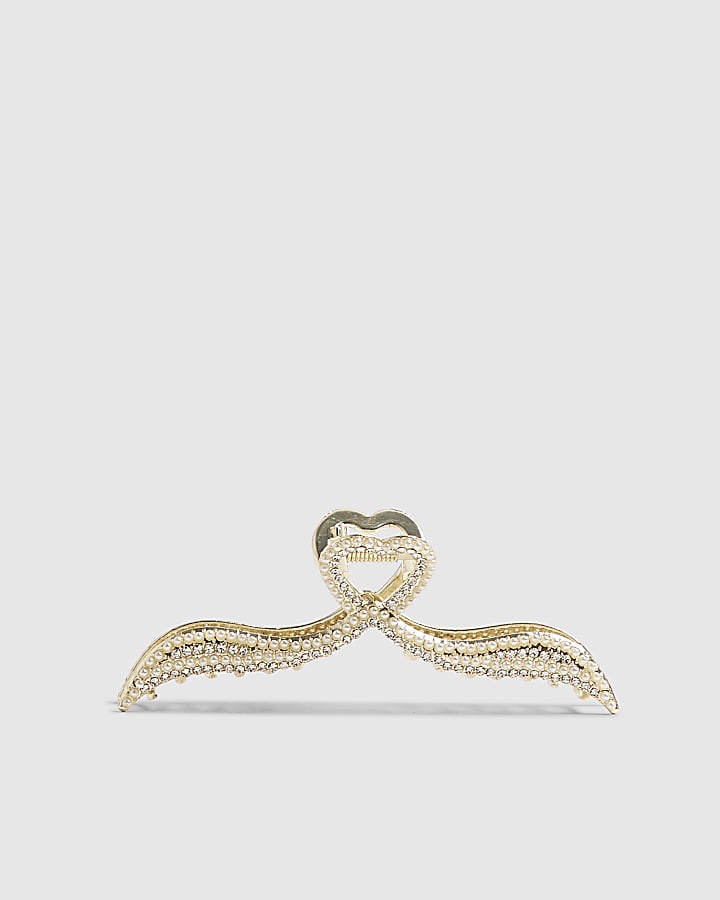 Gold Diamante Heart Claw Clip